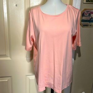 📷Lg Reg L L. bean Women's 100% Supima Cotton Peach Half Sleeve Scoop Neck Top